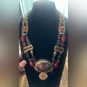 Chico's Gold and Red Ornate Necklace